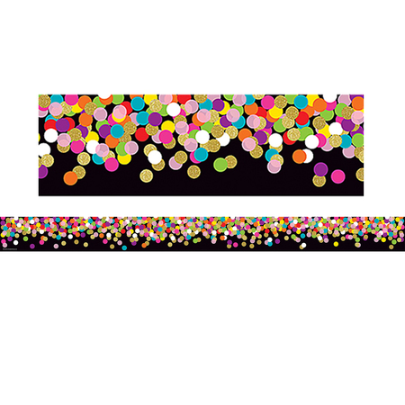 TEACHER CREATED RESOURCES Colorful Confetti on Black Straight Border Trim, 35 Feet/Pack, PK6 TCR8797